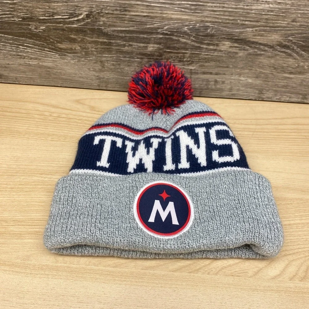 Minnesota Twins Hat Cap Beanie Gray Navy Blue MLB Baseball Ford Promo Winter Pom